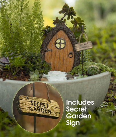 Tree Poetry fairy door kit setup ready for tree, pot, or terrarium display.