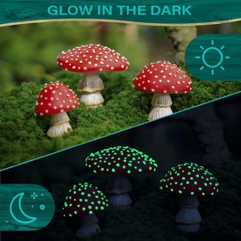 Tree Poetry glow-in-the-dark mushrooms illuminate nighttime paths in your fairy garden.