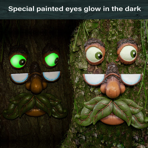 Tree Poetry hand-painted polyresin tree face for durable outdoor decor.