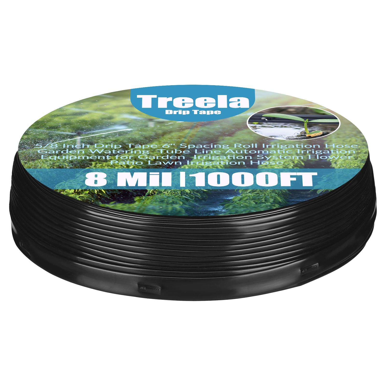 Treela 1000ft drip tape roll for uniform irrigation across gardens
