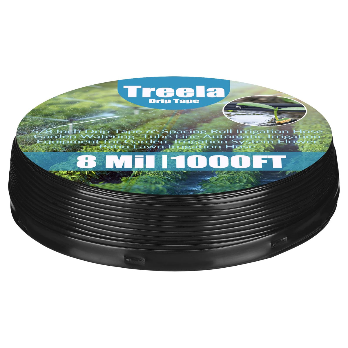 Treela 1000ft drip tape roll for uniform irrigation across gardens