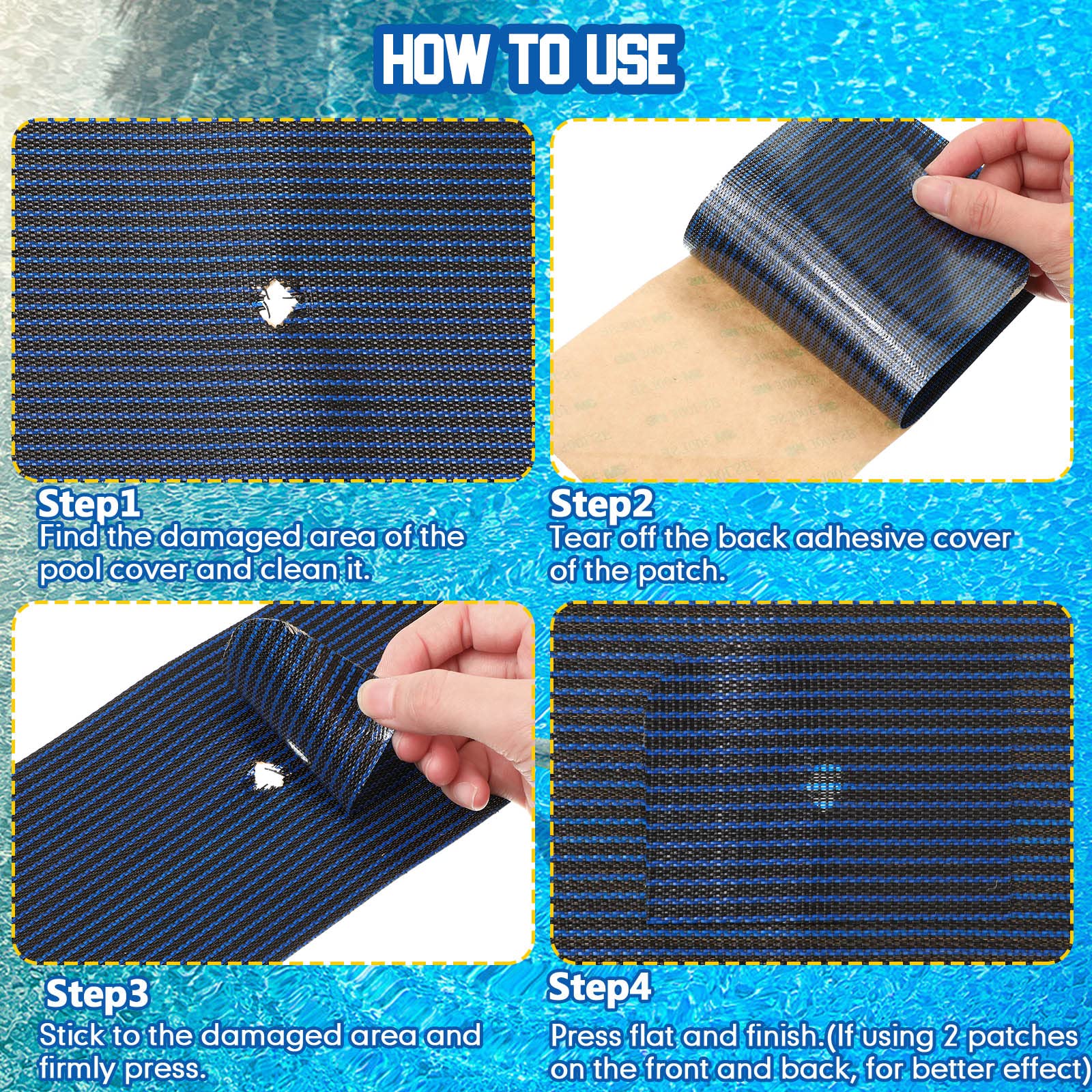 Treela blue patch for mesh safety covers compatible with common pool covers.