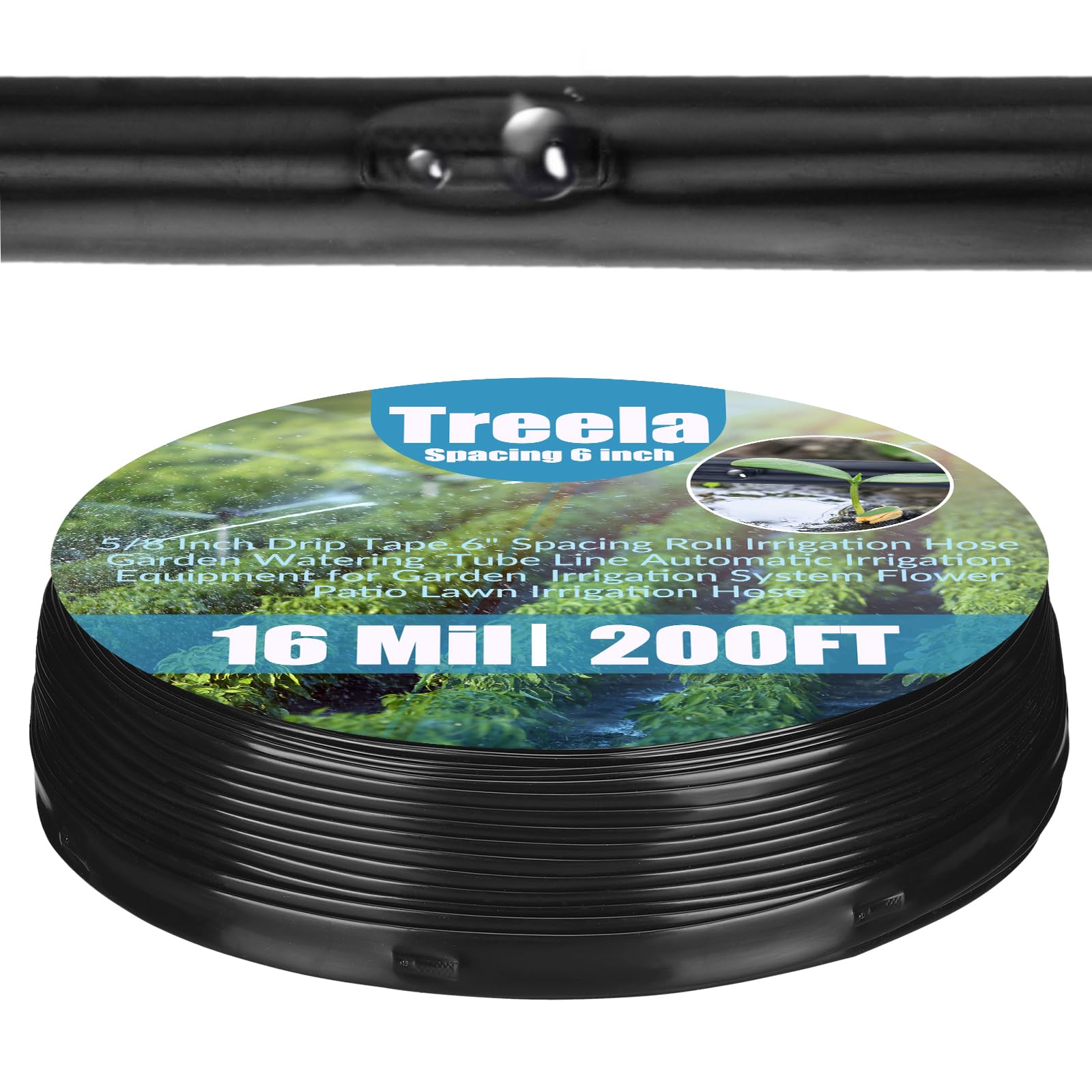 Treela drip tape 200ft roll for efficient garden irrigation.