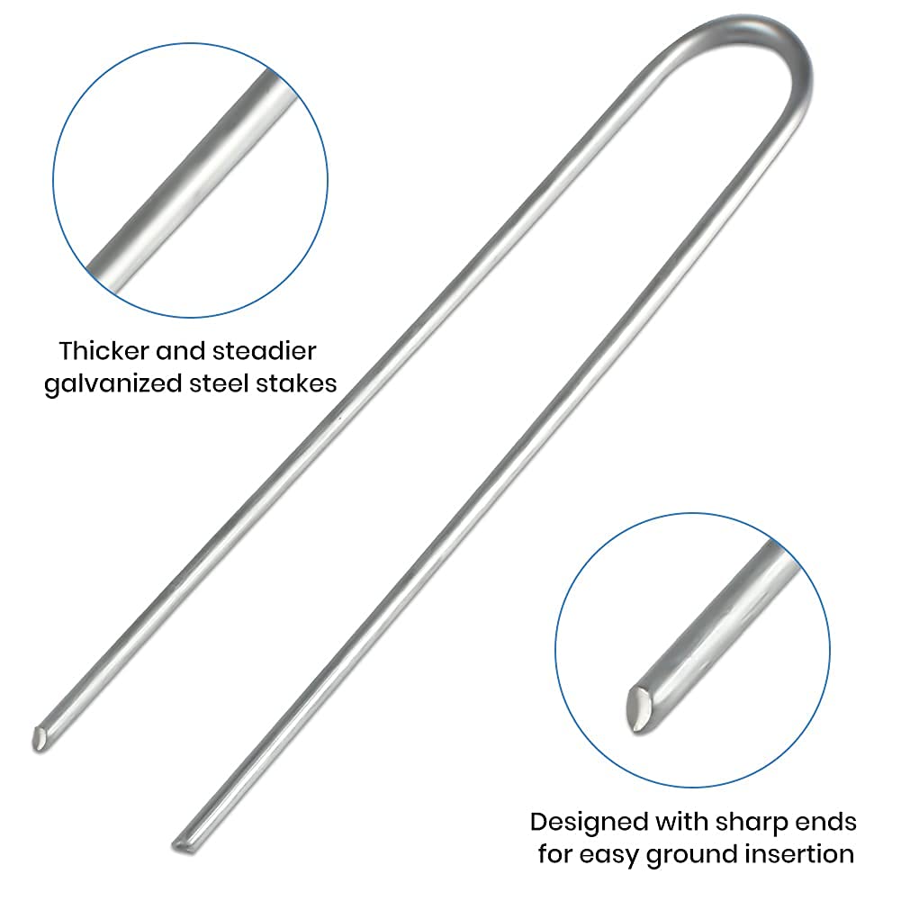 TreeLen landscape fabric stakes netting securely in outdoor settings.