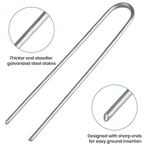 TreeLen landscape fabric stakes netting securely in outdoor settings.
