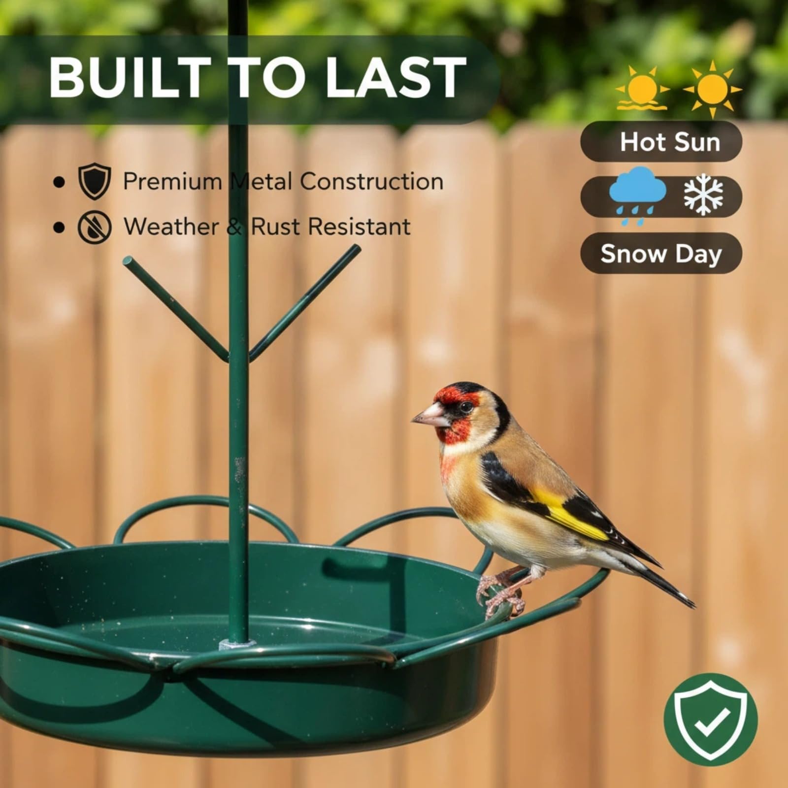TREELYWOOD weatherproof bird feeder withstands rain and snow year-round.