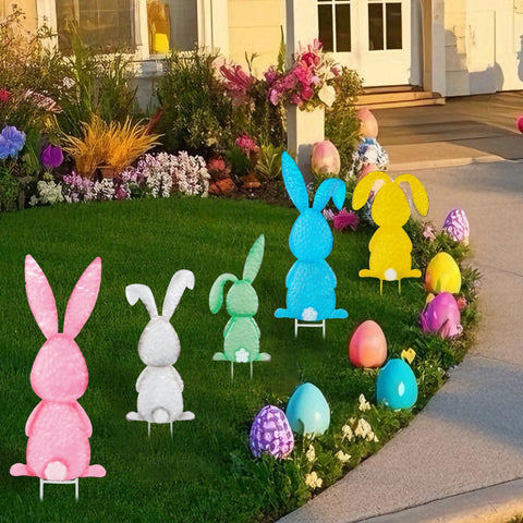 Treewoll Easter bunny stake in blue adds vibrant focal point to flower beds.