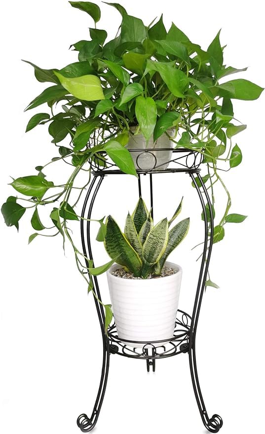 TREEZITEK 28.4-inch tall plant stand front view; sturdy iron frame supports heavy pots.