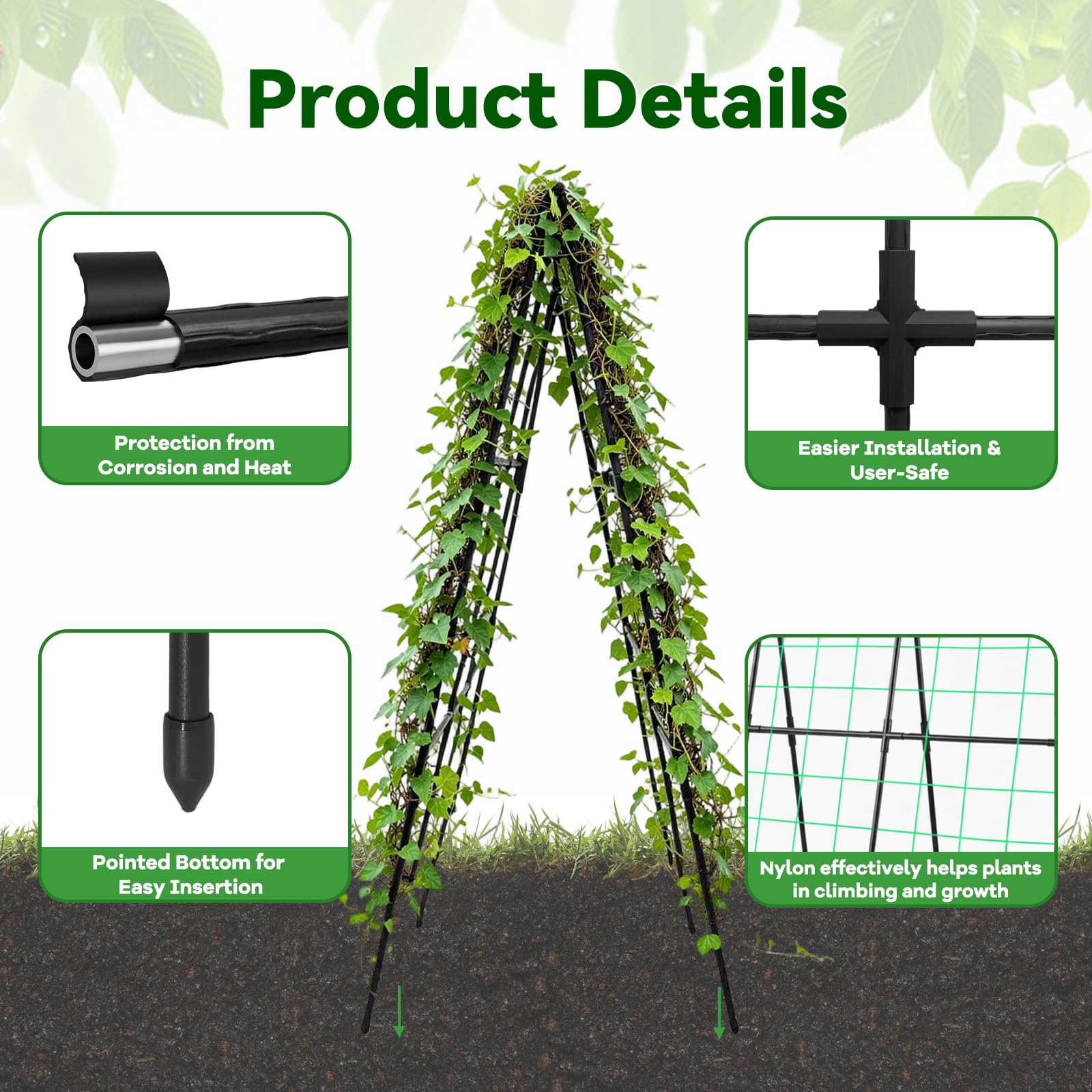 Trellume Cucumber Trellis side view emphasizes A-frame stability for tall vines