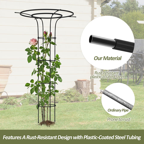 Adjustable-height rings on Trellume trellis provide flexible plant support.