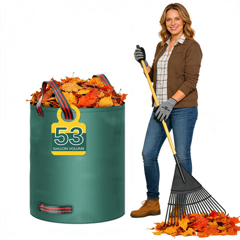 Trendara 53-Gallon leaf bag with large capacity ideal for yard debris.