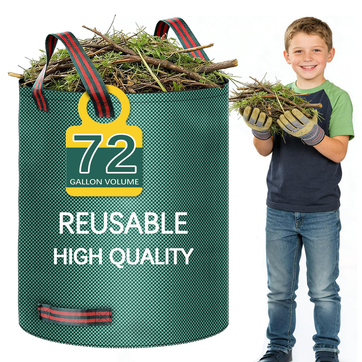 Trendara 72-gallon lawn bag standing upright with ring opening for easy leaf pickup.
