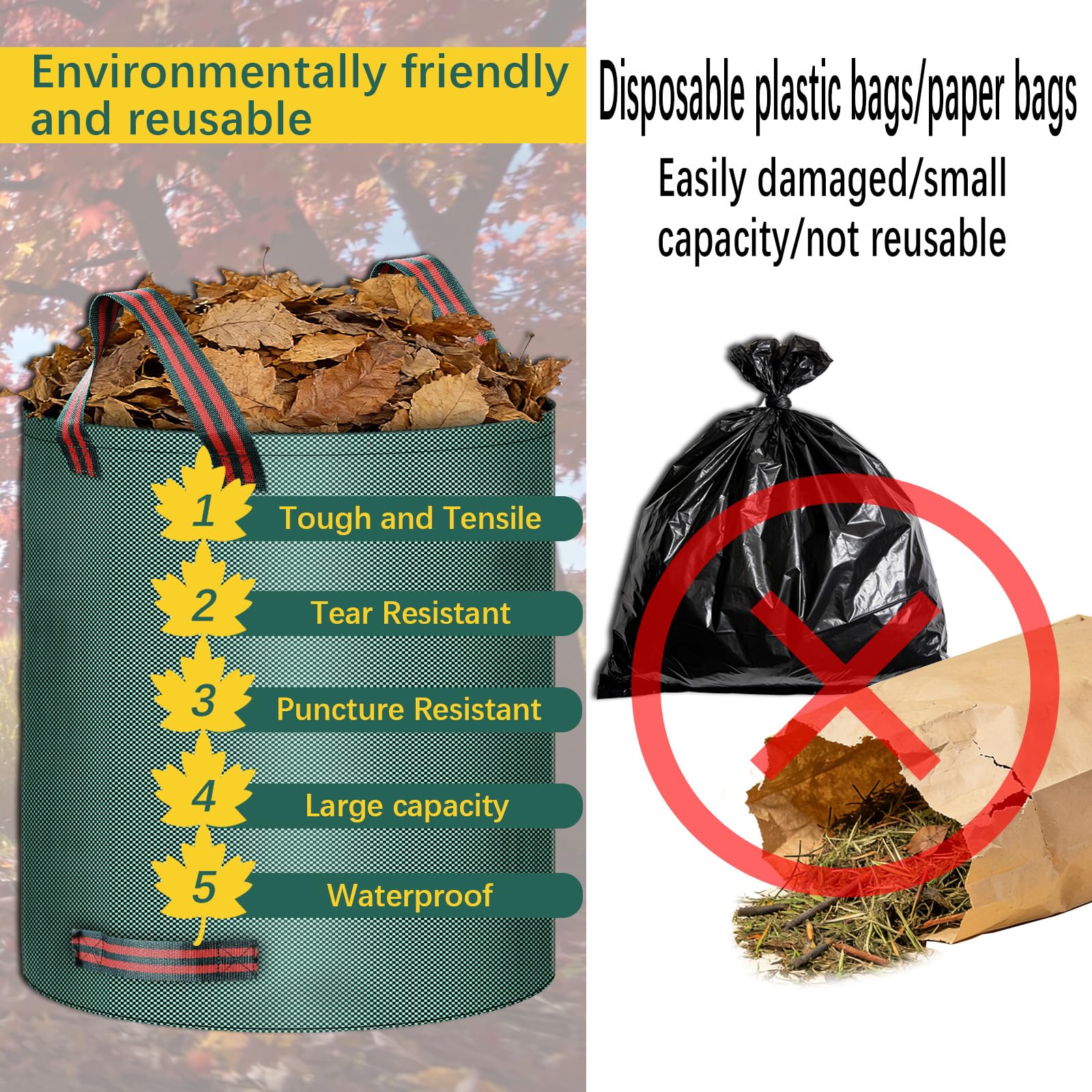 Trendara leaf bag reinforced handles simplify one-person carrying.