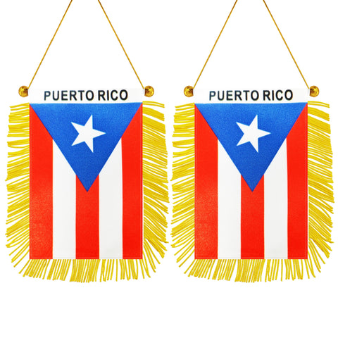 TrendPow Puerto Rico flag on rearview mirror, compact car decor.