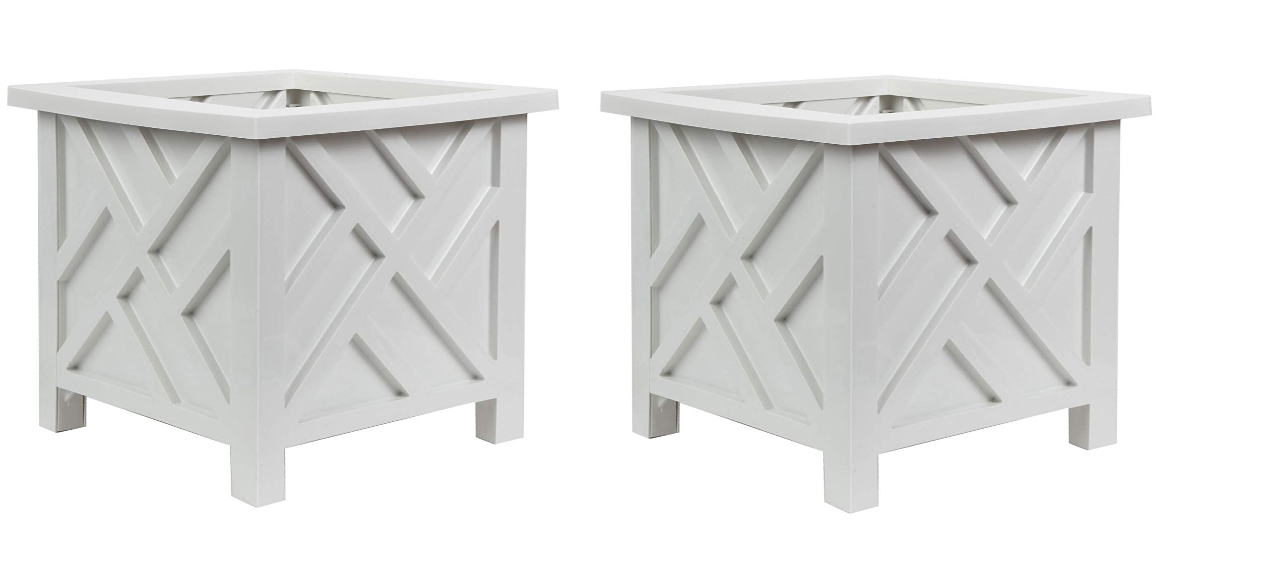 Trenton Gifts Chippendale white planter set front view for porch and patio.