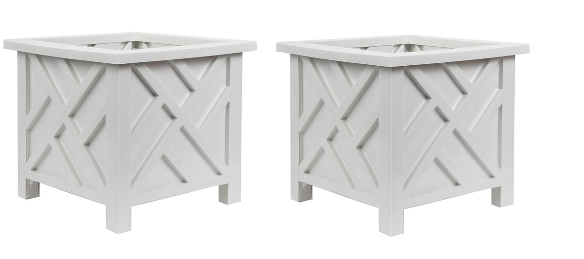 Trenton Gifts Chippendale white planter set front view for porch and patio.
