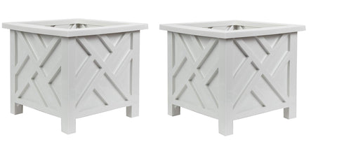 Trenton Gifts Chippendale white planter set front view for porch and patio.