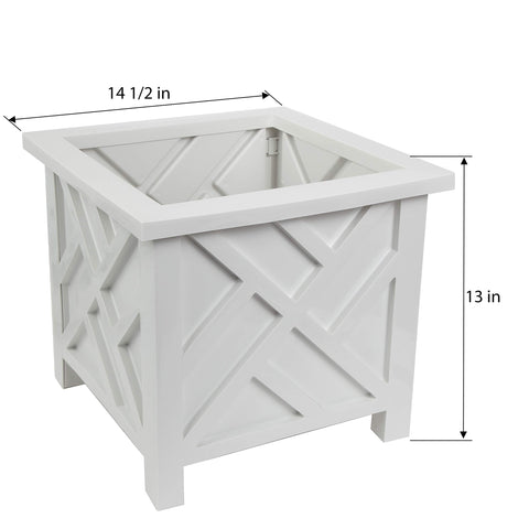 Trenton Gifts Chippendale white planters ready for outdoor display and decor.