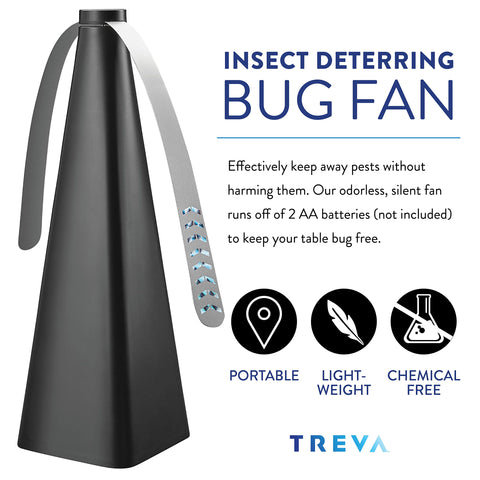 Treva bug fan battery-powered and portable for picnics and camping.