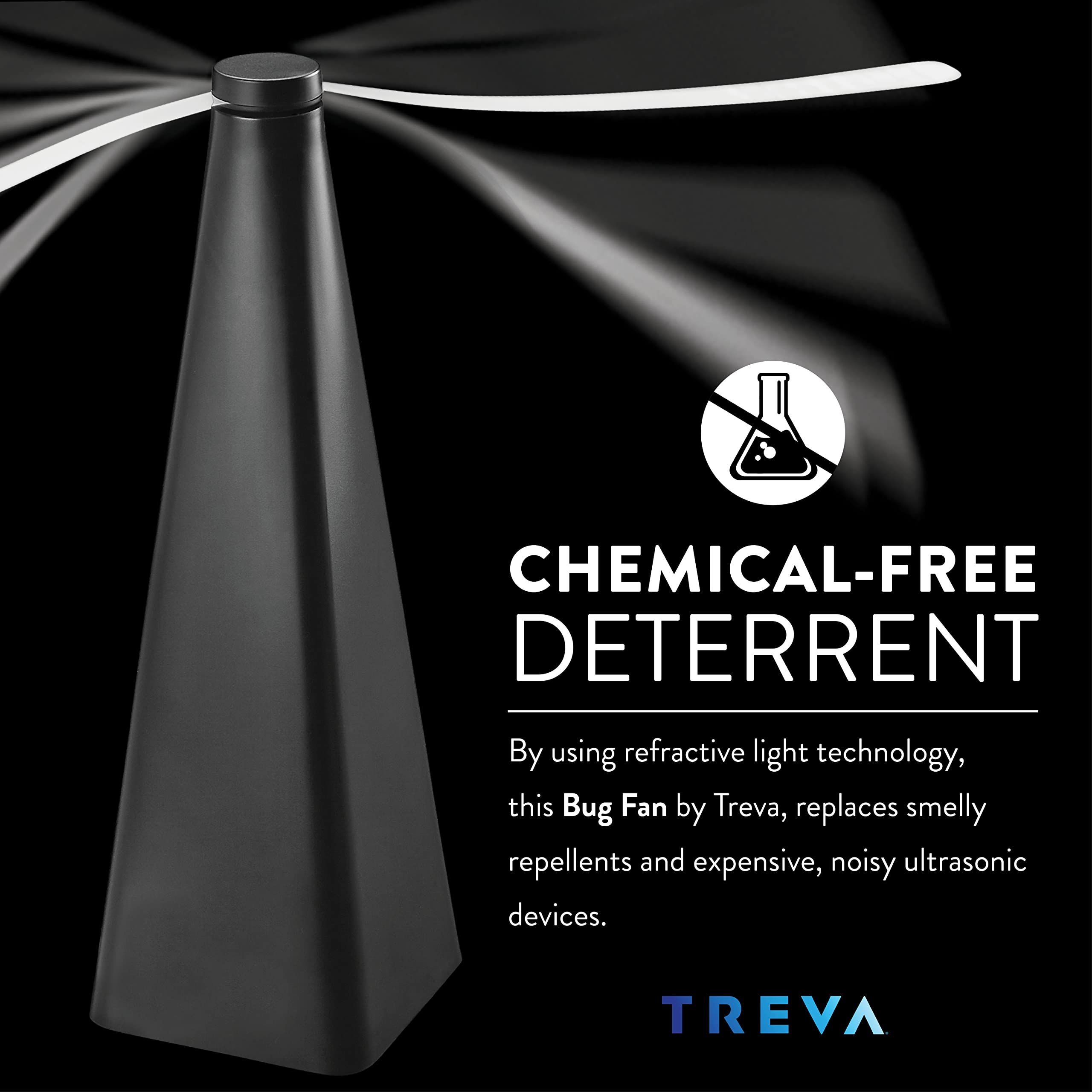 Treva bug fan maintains a steady airflow outdoors at a constant speed.