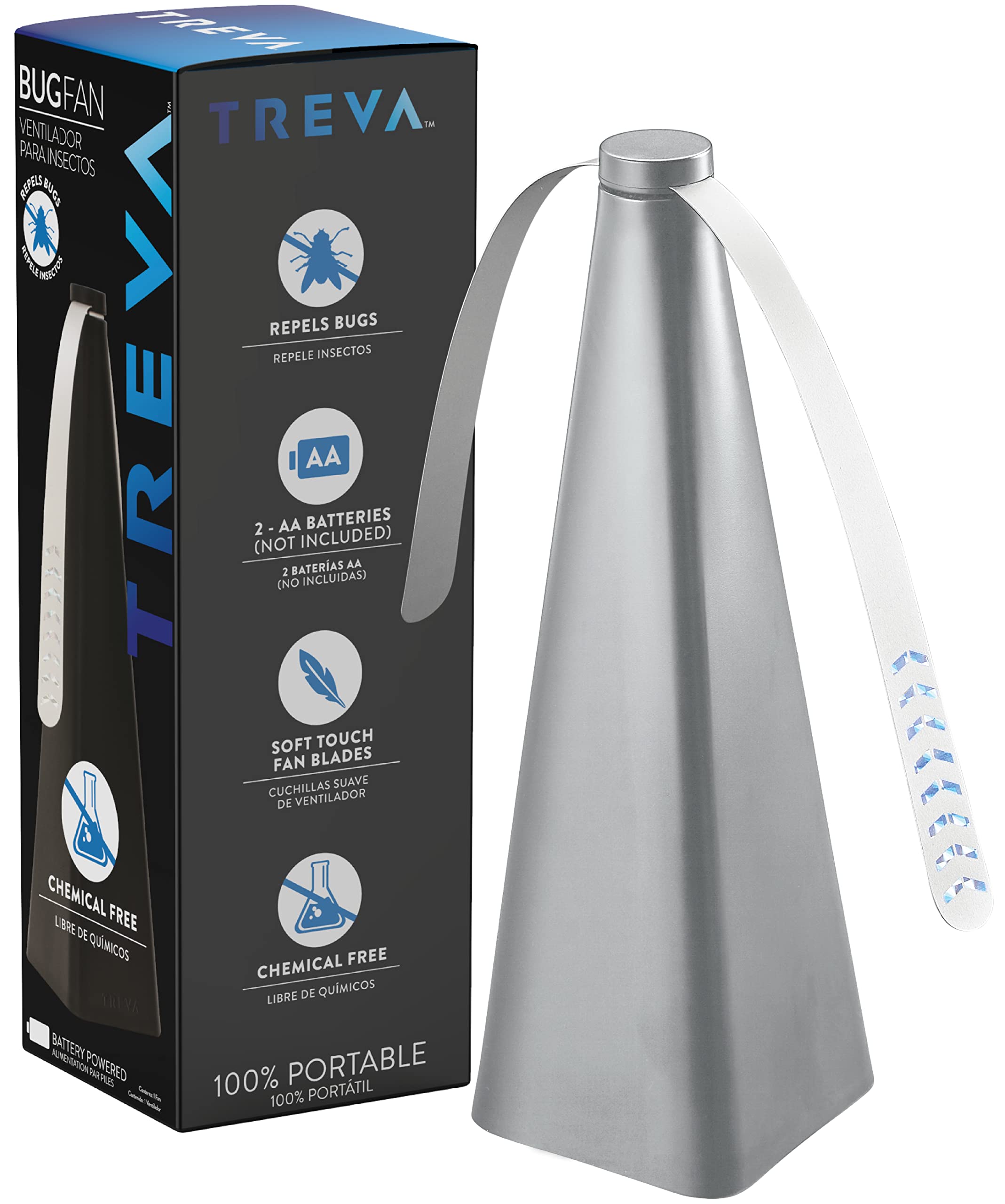 Treva bug fan shown outdoors in a patio setup for pest deterrence