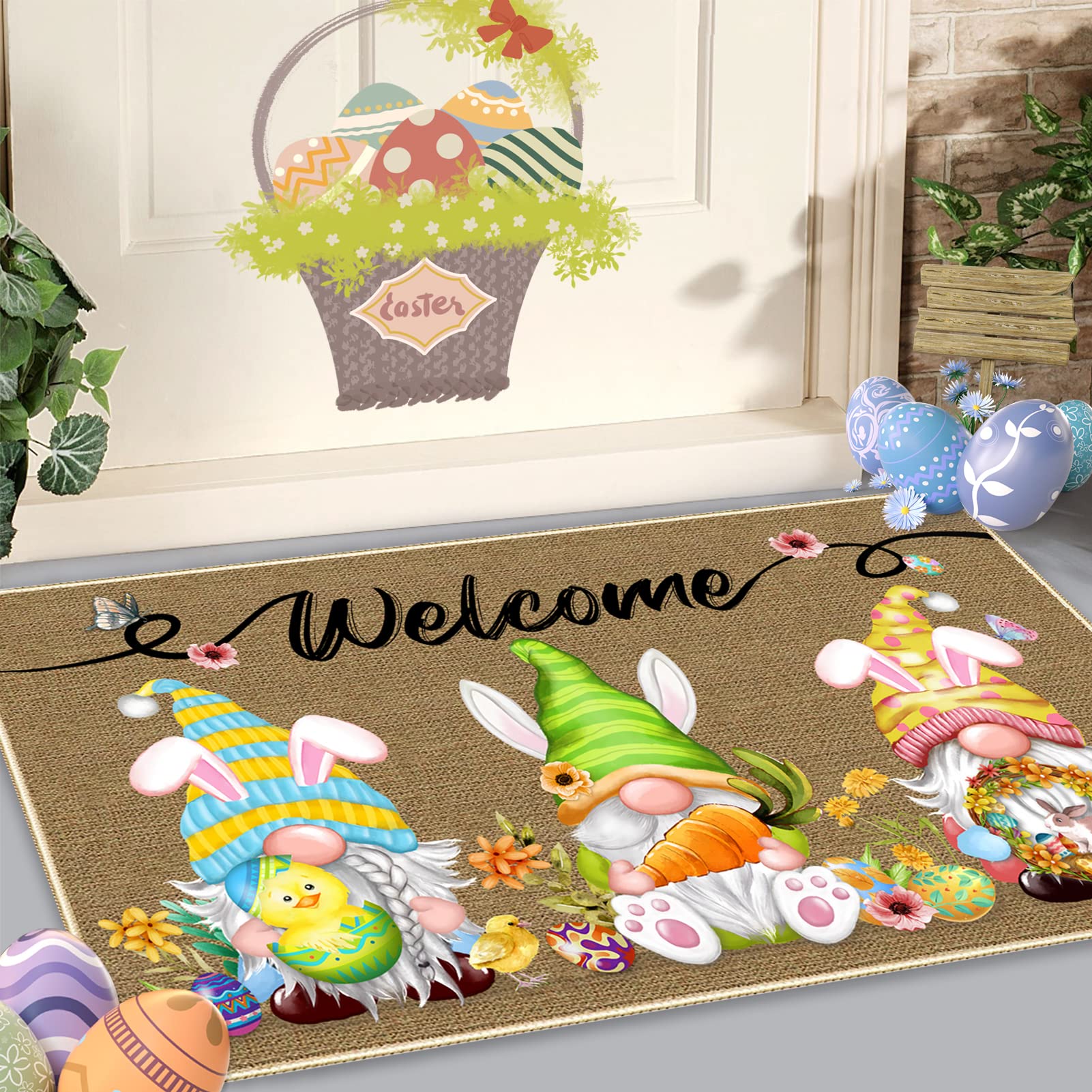 TREWAVE Easter carrot-pattern doormat adds color and dirt-scraping action at doorway.