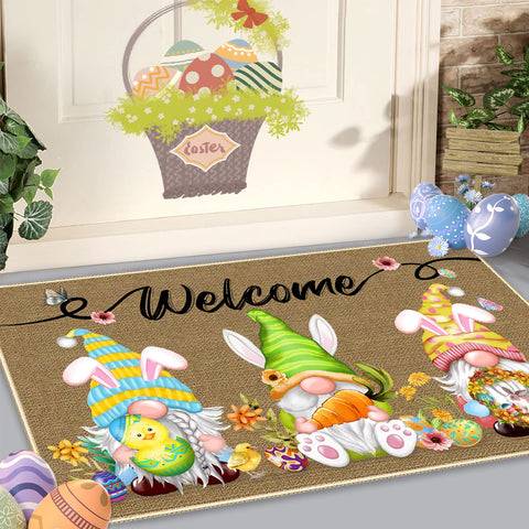 TREWAVE Easter carrot-pattern doormat adds color and dirt-scraping action at doorway.