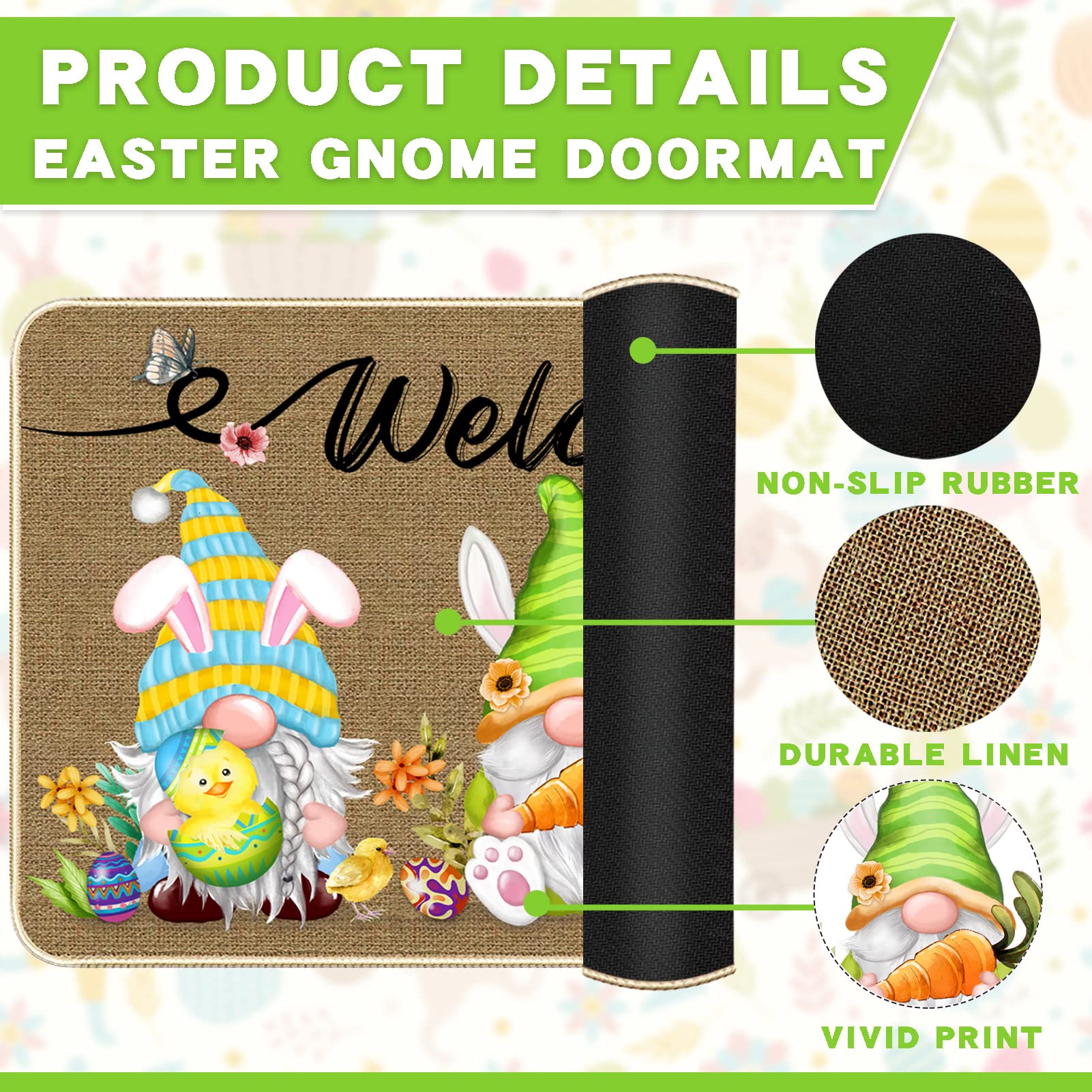 TREWAVE Easter chick-flowers doormat offers seasonal charm and reliable grip.