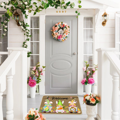 TREWAVE Easter entry doormat with non-slip backing protects indoor floors.