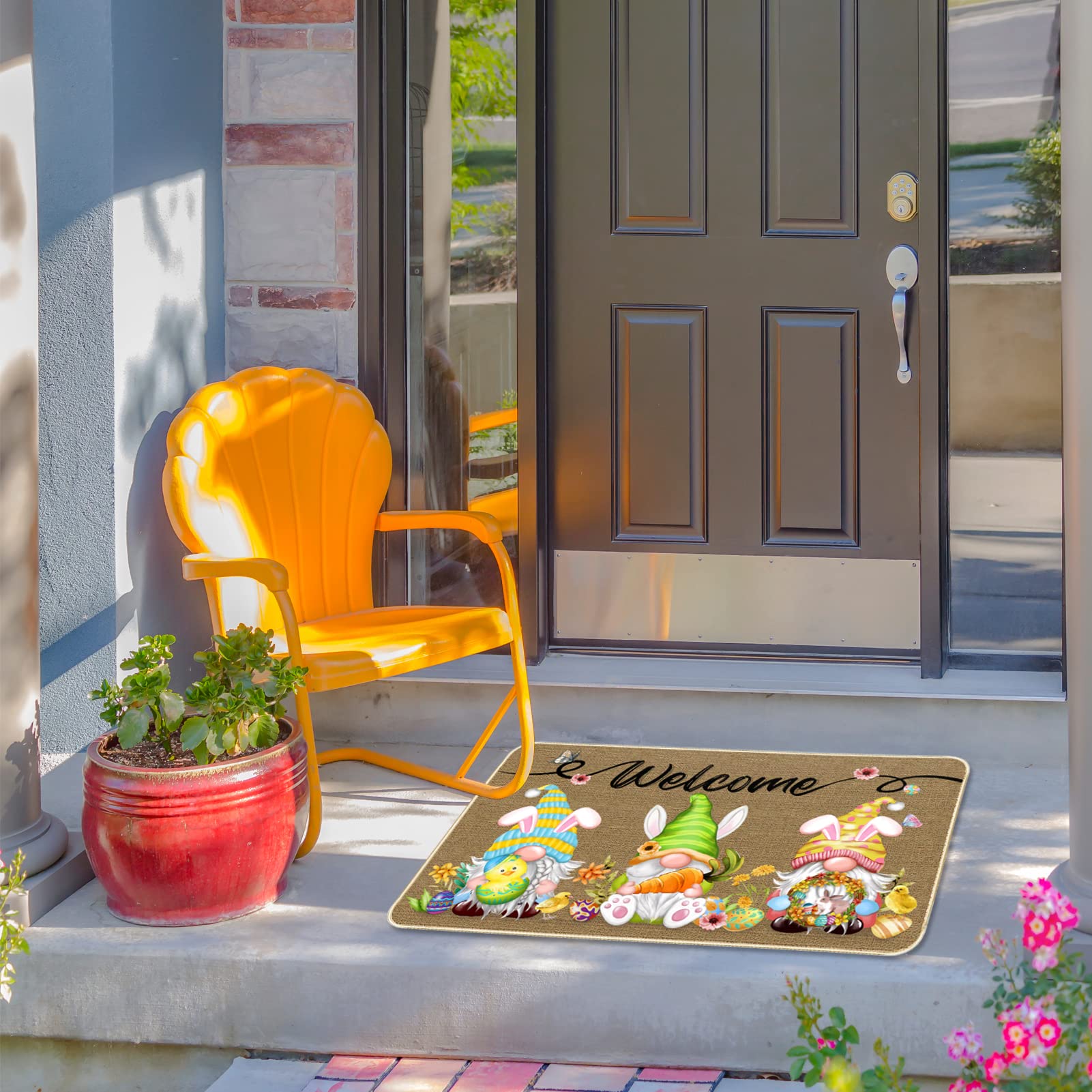 TREWAVE Easter flowers-butterflies doormat combines vivid design with non-slip backing.