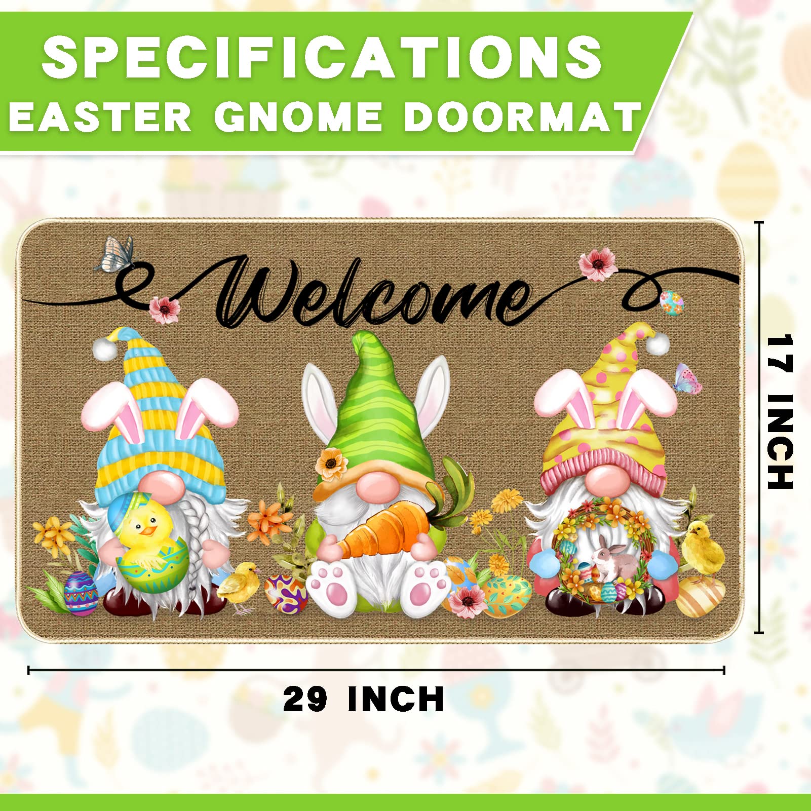 TREWAVE Easter rabbit-eggs doormat brightens your entry while trapping dust.