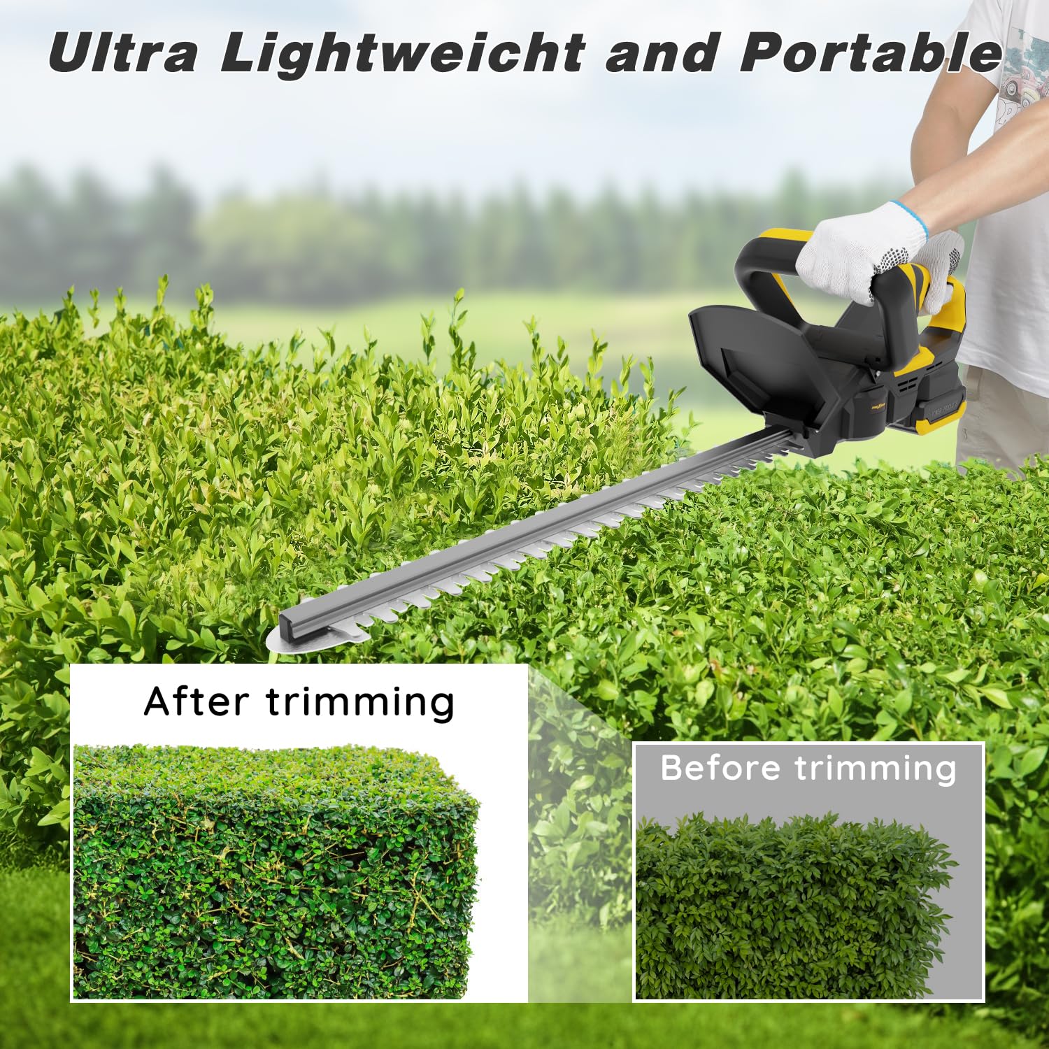 TREXEEN hedge trimmer dual safety lock prevents accidental startups