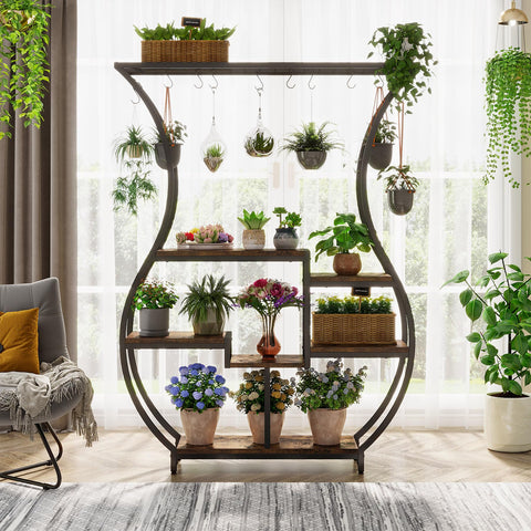 Tribesigns 10 hanging hooks maximize vertical storage for trailing plants and decor.
