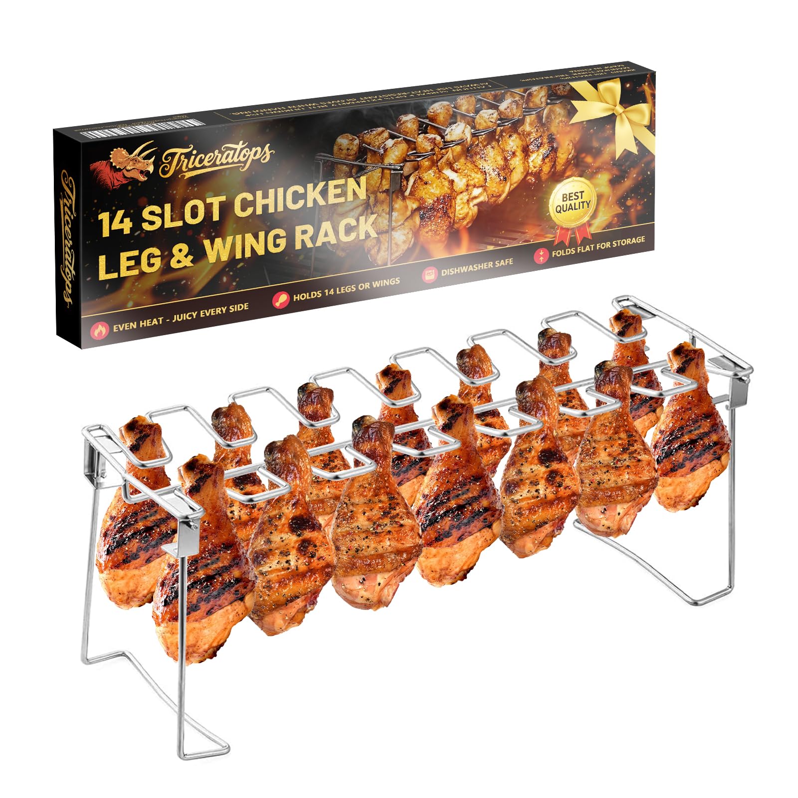 Triceratops chicken leg and wing rack 14 slots for even cooking outdoors