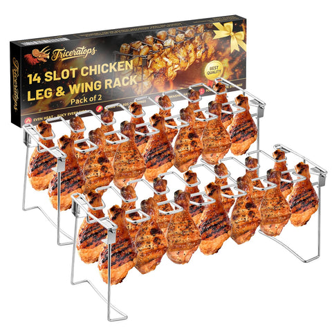 Triceratops grill rack with 14 slots for even chicken drumsticks on the BBQ.