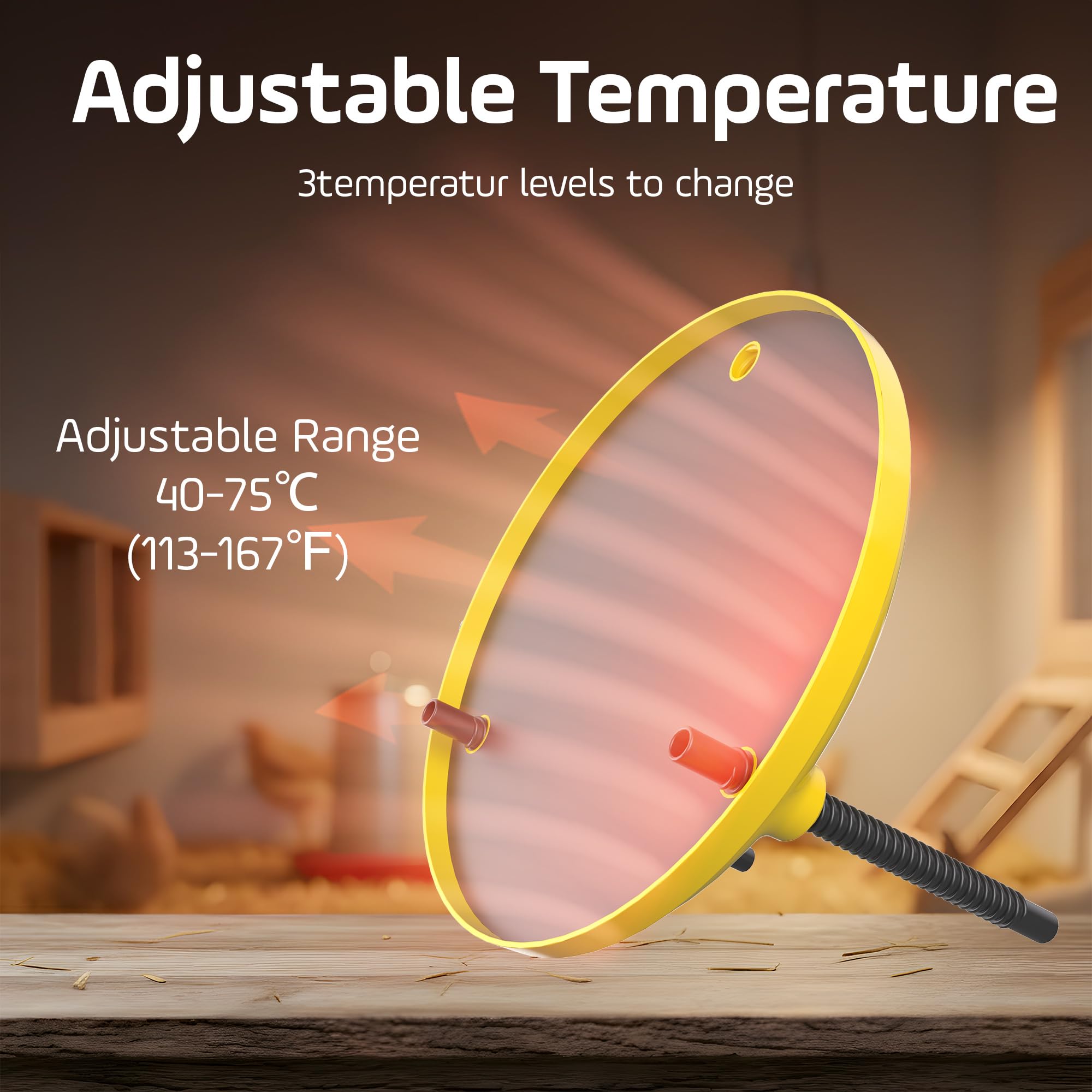 TRIOCOTTAGE Chick Heat Plate side angle highlights temperature adjustment for growth.