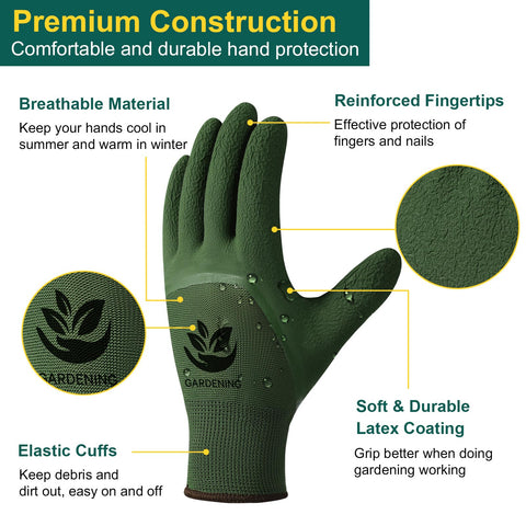 Trifabricy green and black gloves offer breathable protection.