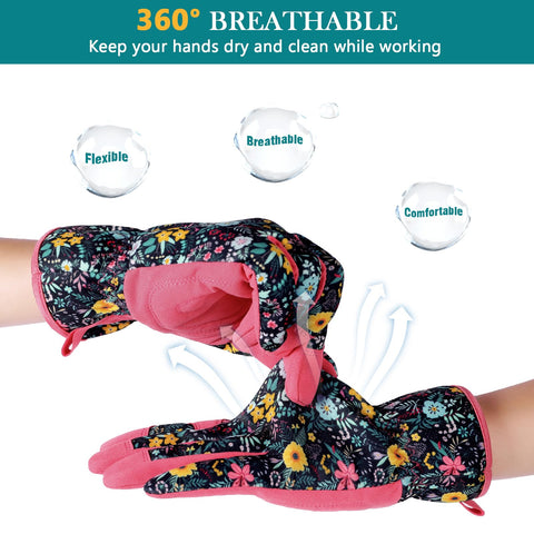 Trifabricy gloves feature breathable back to keep hands cool during gardening.