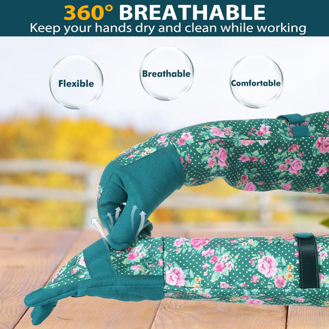 Trifabricy garden gloves women cuff-protection extend up the forearm for thorny work.