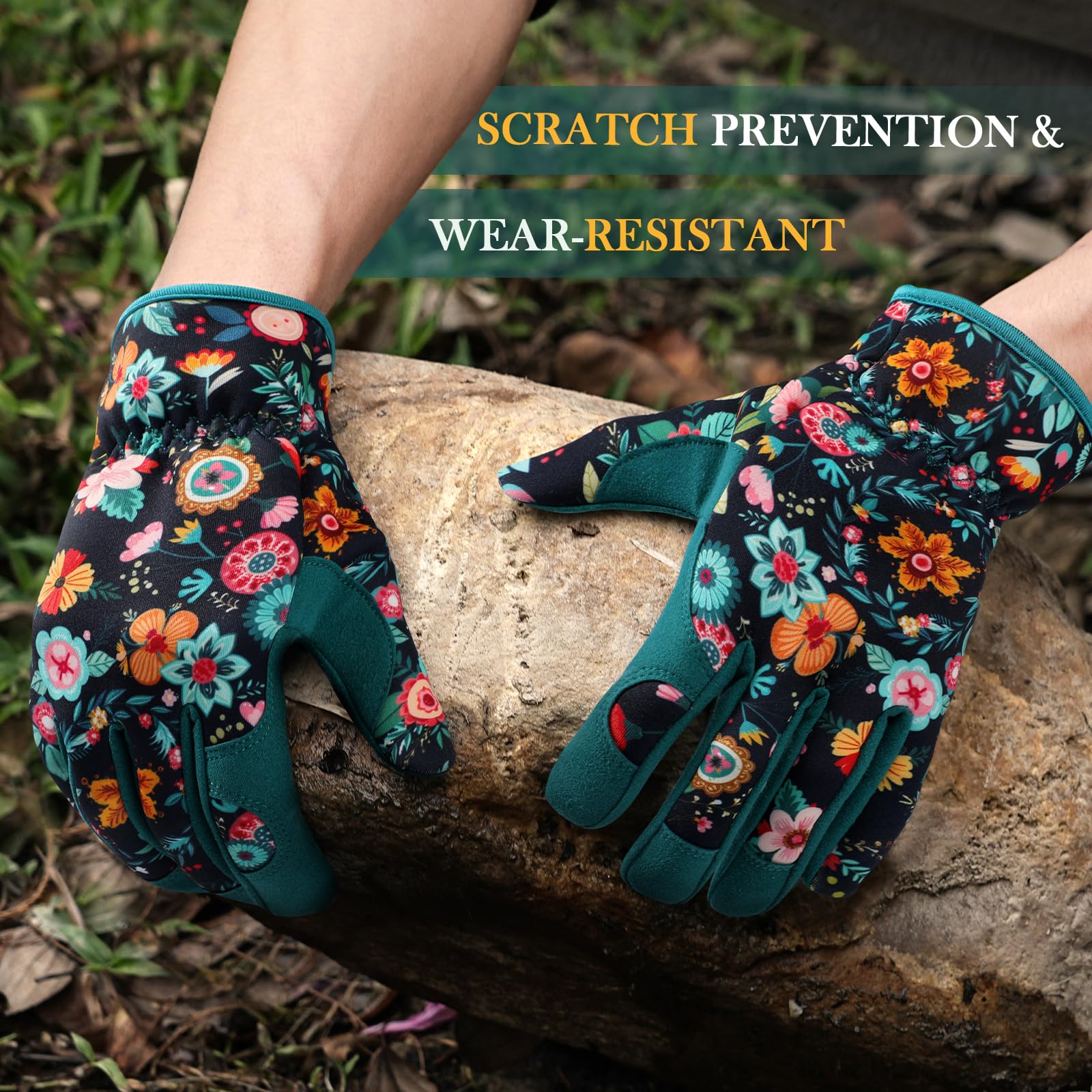 Trifabricy Garden Gloves for Women with floral back design for comfortable wear.