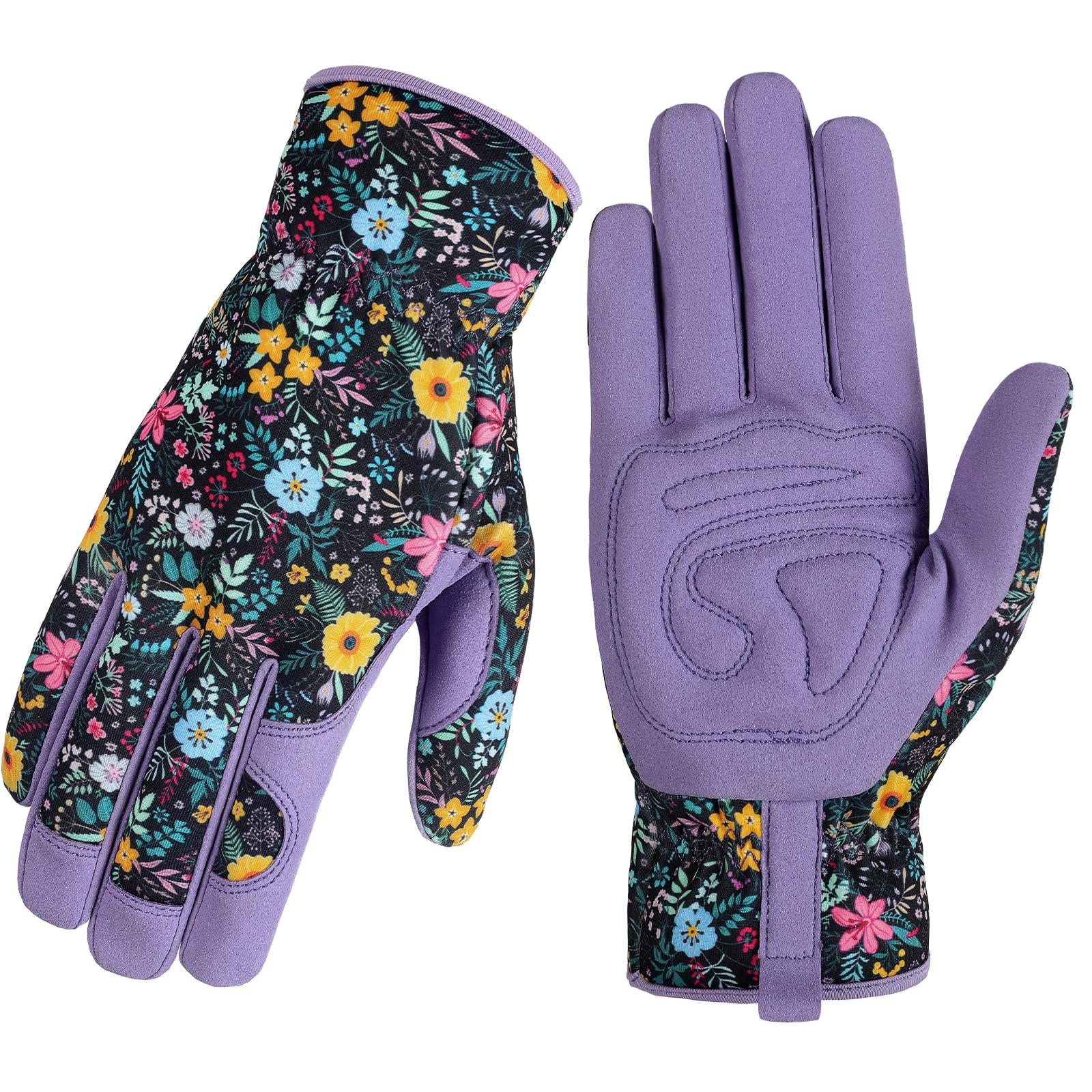 Trifabricy women garden gloves with breathable leather and floral pattern for comfortable tool grip.