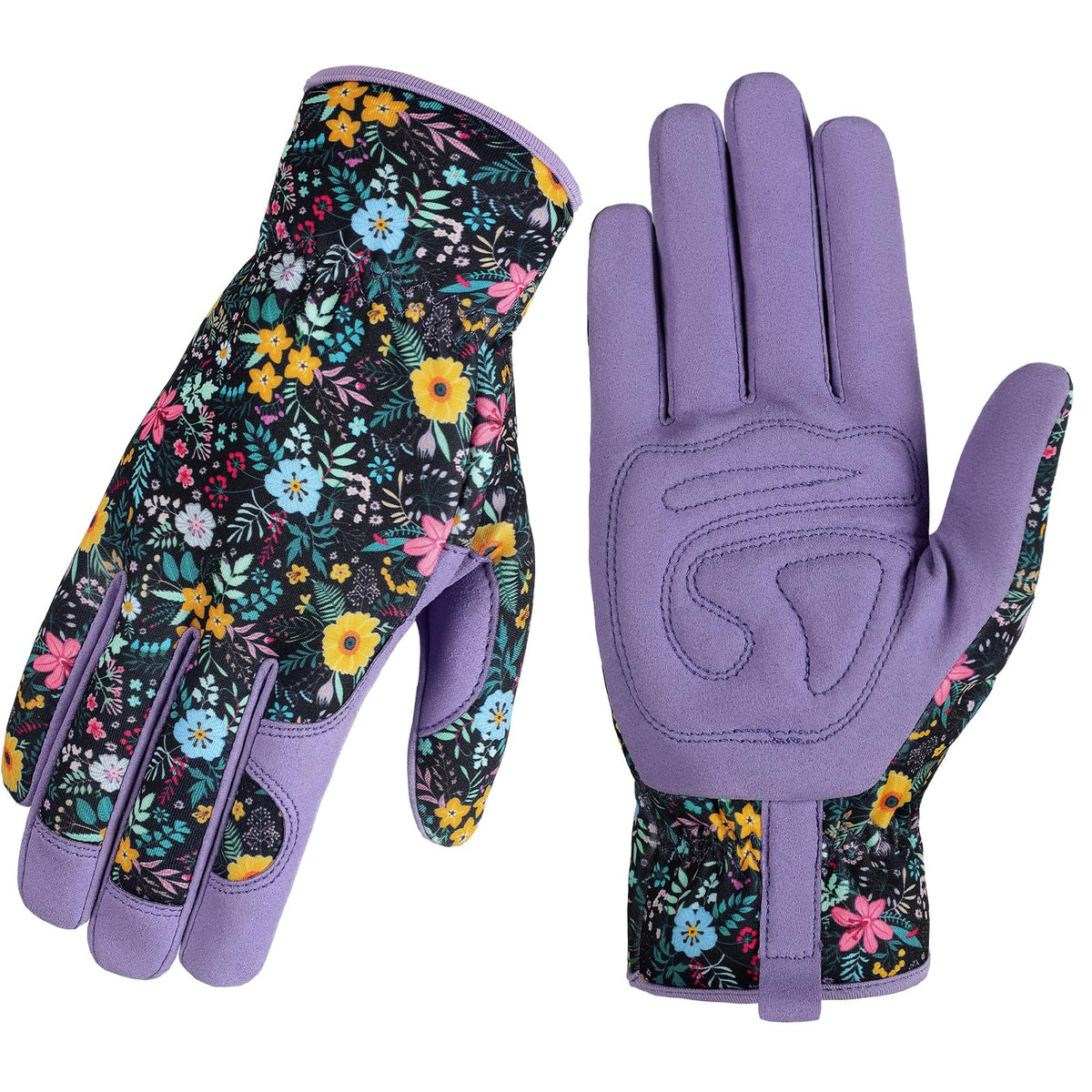 Trifabricy women garden gloves with breathable leather and floral pattern for comfortable tool grip.