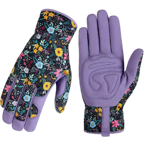 Trifabricy women garden gloves with breathable leather and floral pattern for comfortable tool grip.