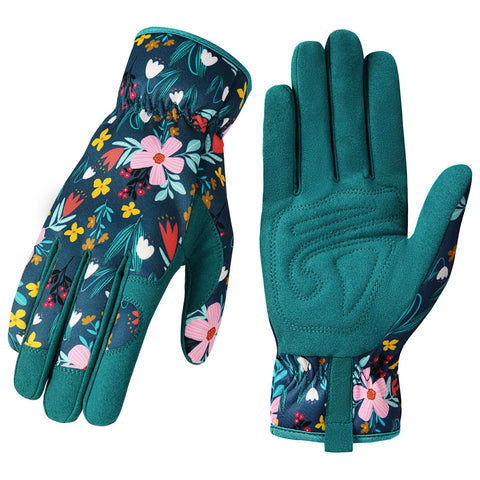 Trifabricy Garden Gloves for Women with pink floral pattern for comfortable weeding