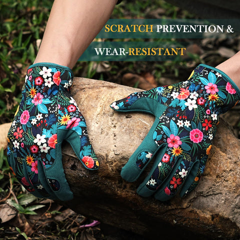 Trifabricy gloves with grip palm for secure tool handling during gardening tasks