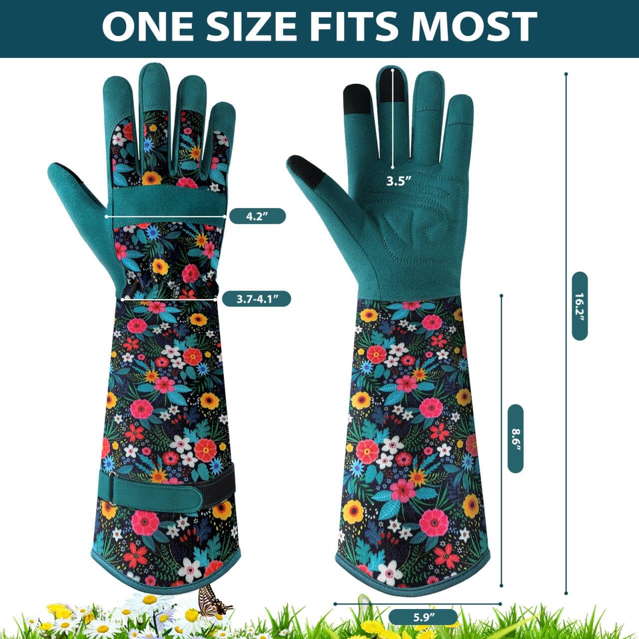 Trifabricy gloves for women with thorn-proof extended cuffs shield against thorns during pruning.