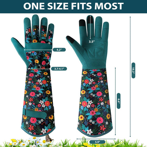 Trifabricy gloves for women with thorn-proof extended cuffs shield against thorns during pruning.