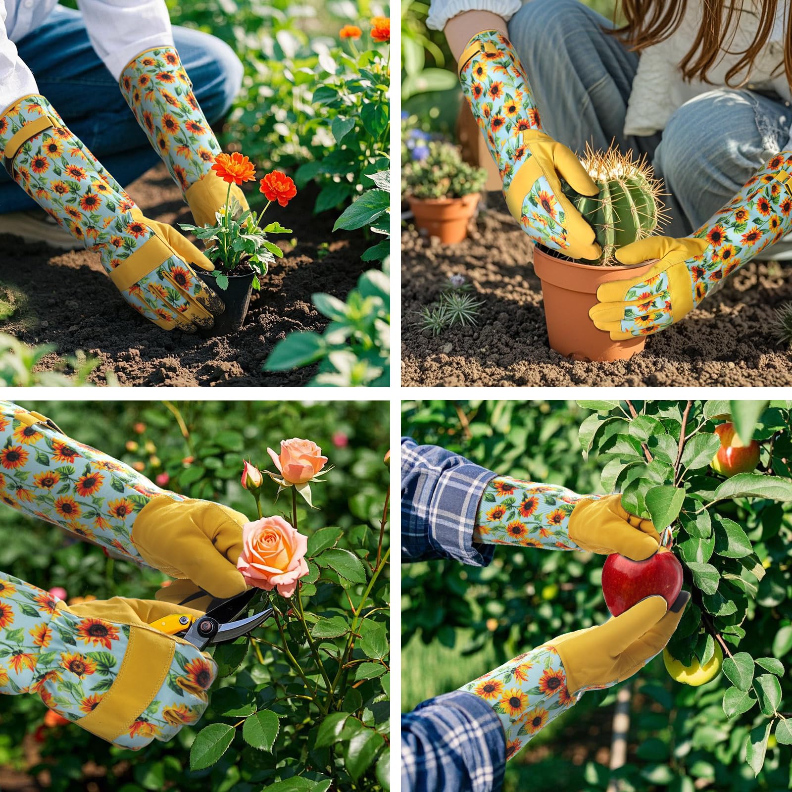 Trifabricy sunflower gloves suited for pruning, weeding and planting tasks
