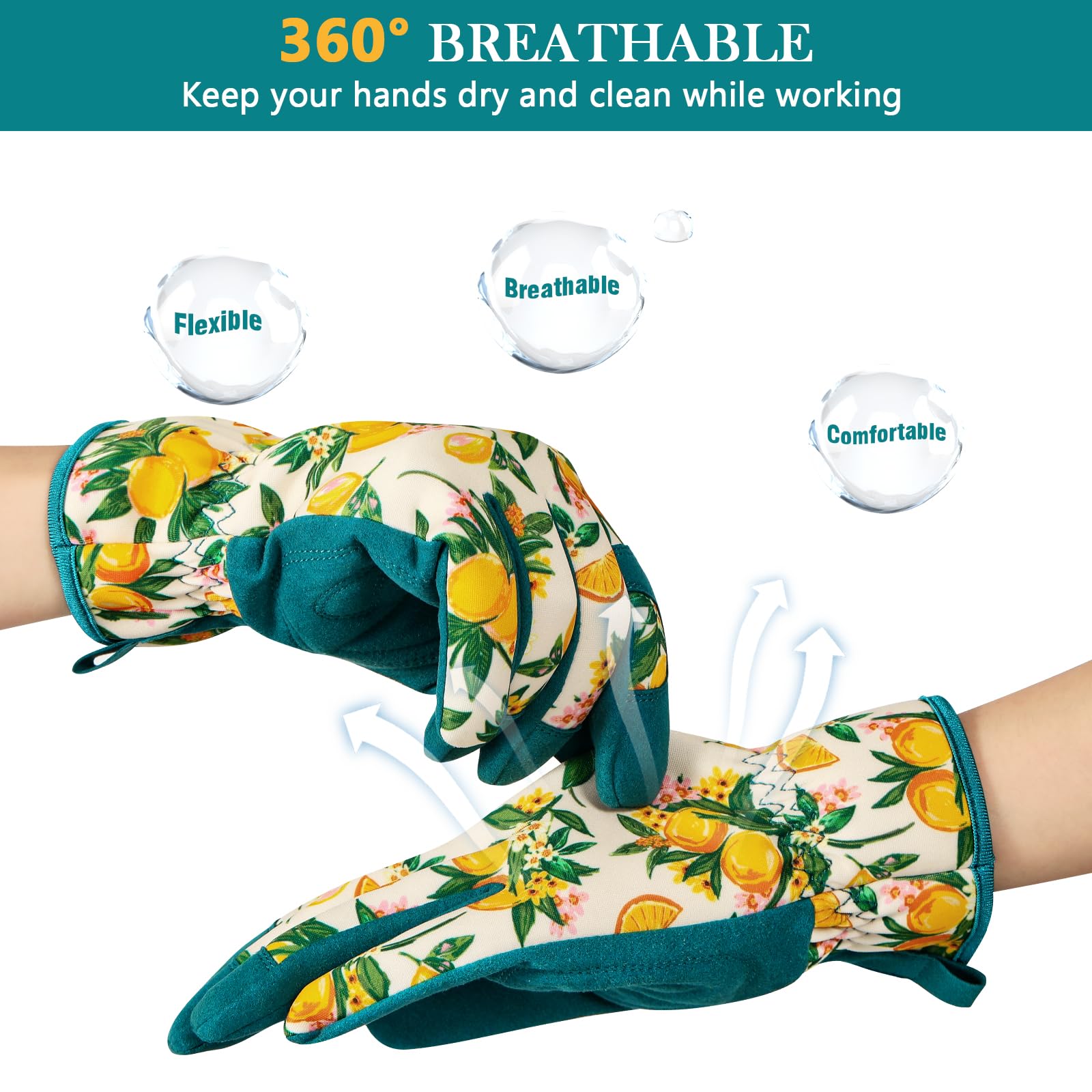 Trifabricy garden gloves feature an elastic wrist for a secure fit.
