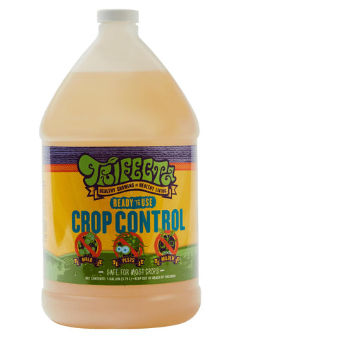 Trifecta Crop Control spray bottle on indoor plants for rapid pest control.